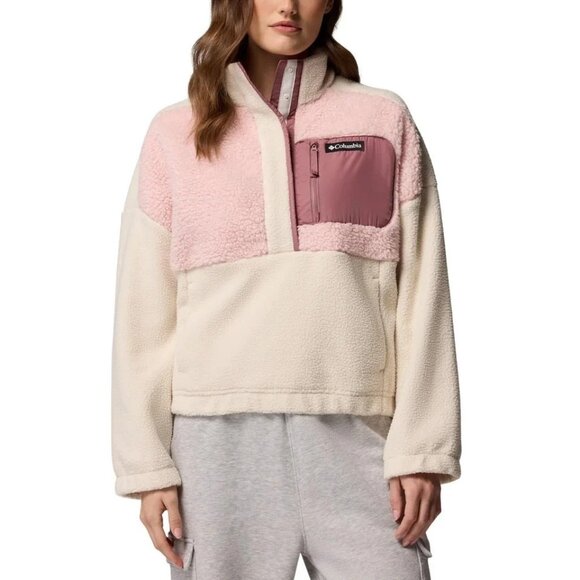 NWOT Columbia Women's Size S Sherpa Fleece Pullover Jacket Beige & Pink Mock nec - Picture 1 of 10